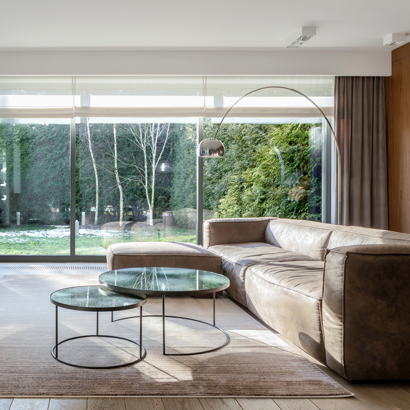 Luxury living room with window wall